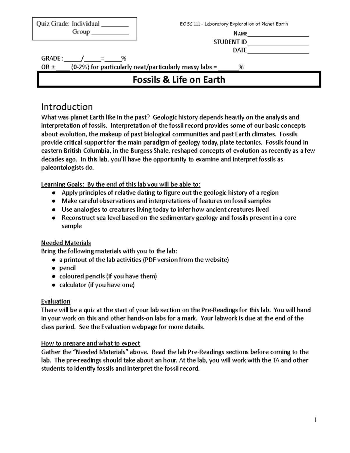 Fossils Lab 2022 NAME__________________ STUDENT ID