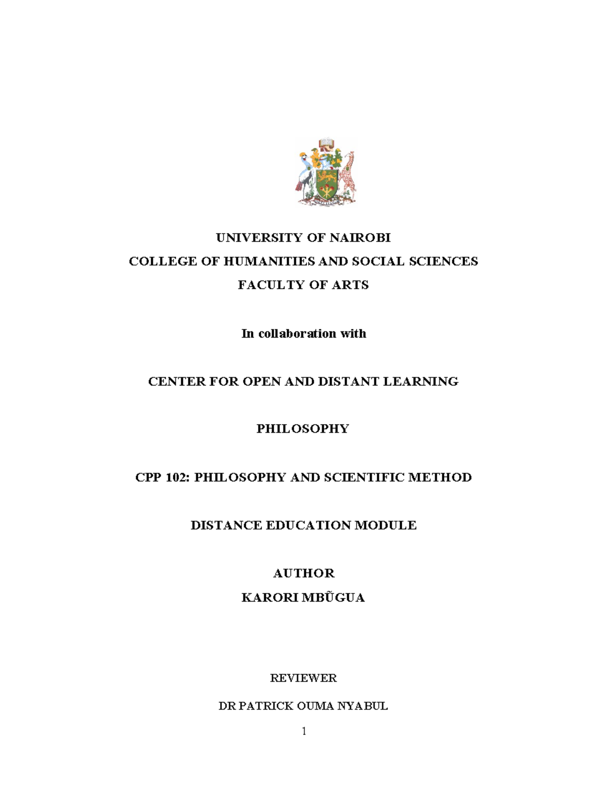 CPP 102 Philosophy and scientific methods Final September UNIVERSITY