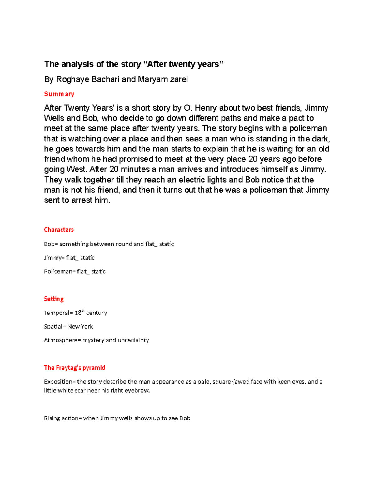 Analysis of After 20 years The analysis of the story “After twenty