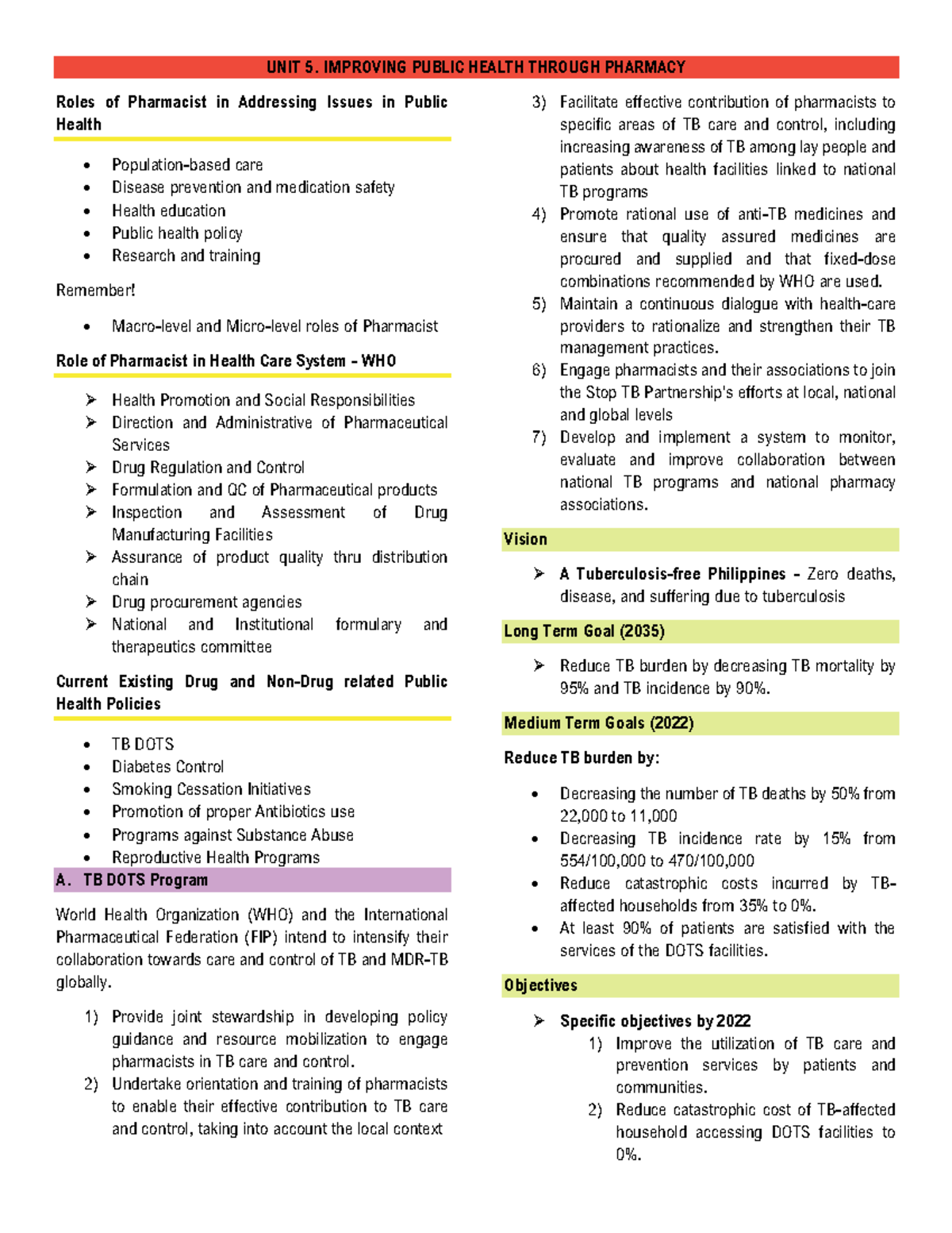 Public Health Finals merged - UNIT 5. IMPROVING PUBLIC HEALTH THROUGH ...