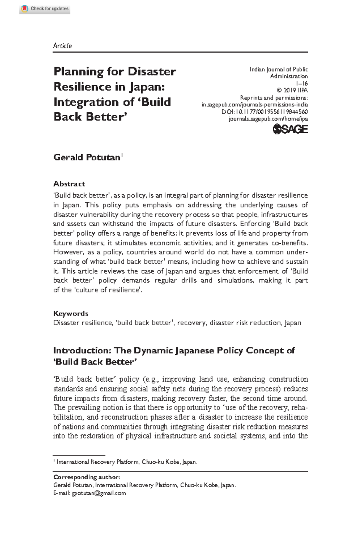 4 - Lecture notes 31-37 - Planning for Disaster Resilience in Japan ...
