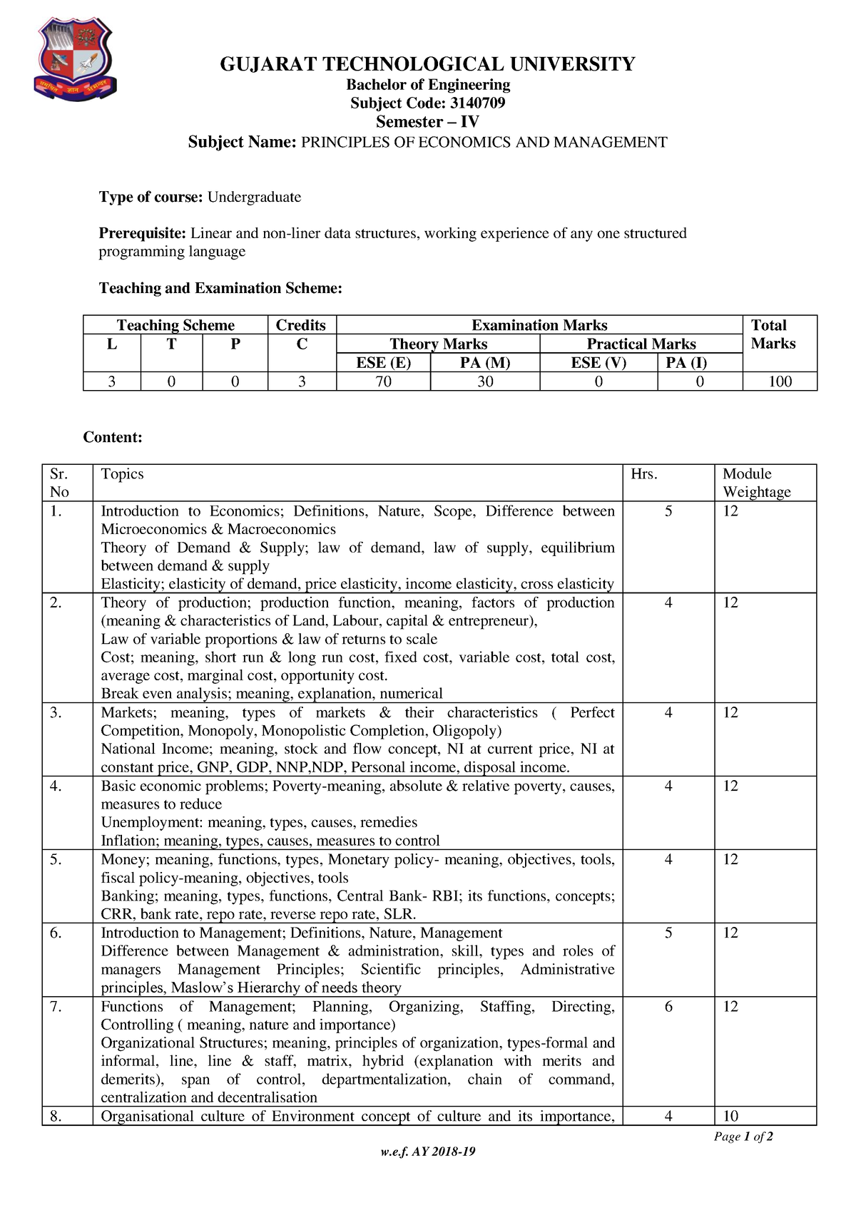 1 GTU Syllabus Principals Of Economics And Management SEM 4 CSE IT 2023