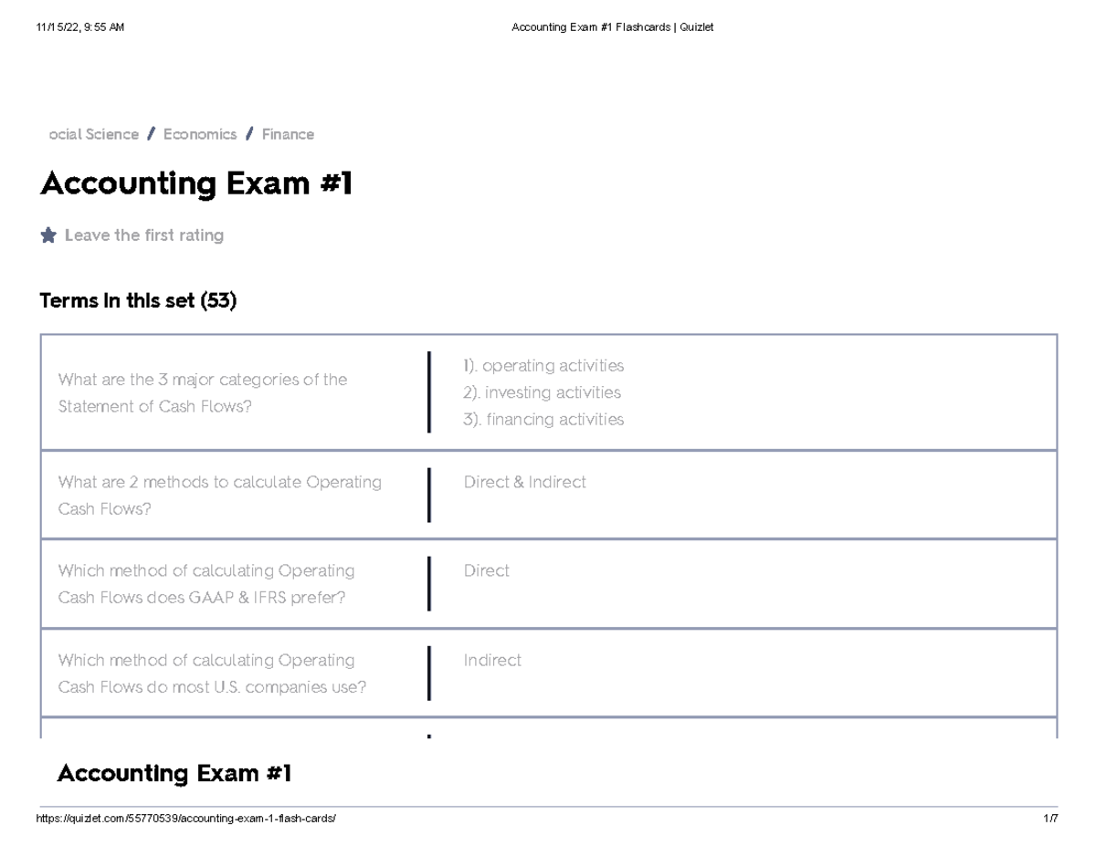 Accounting Exam 1 Flashcards Quizlet Accounting Exam Leave the first