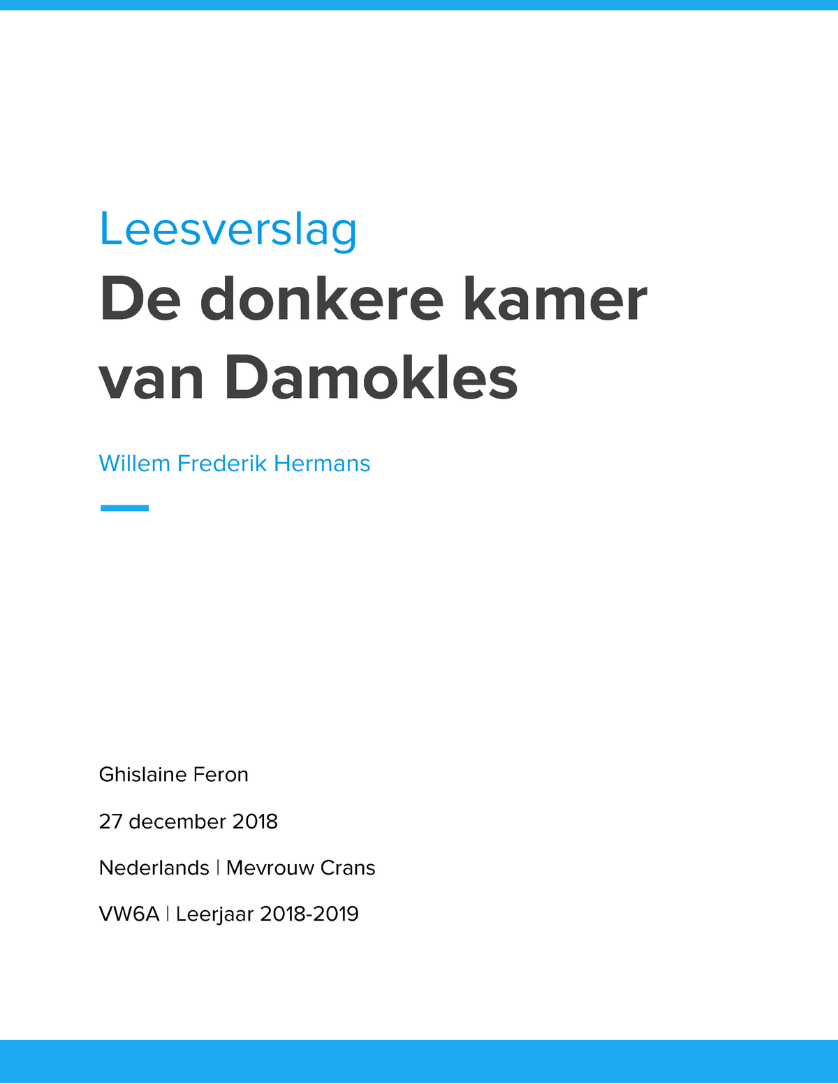 Leesverslag De Donkere Kamer Van Damokles Leesverslag De Donkere Kamer Van Studeersnel