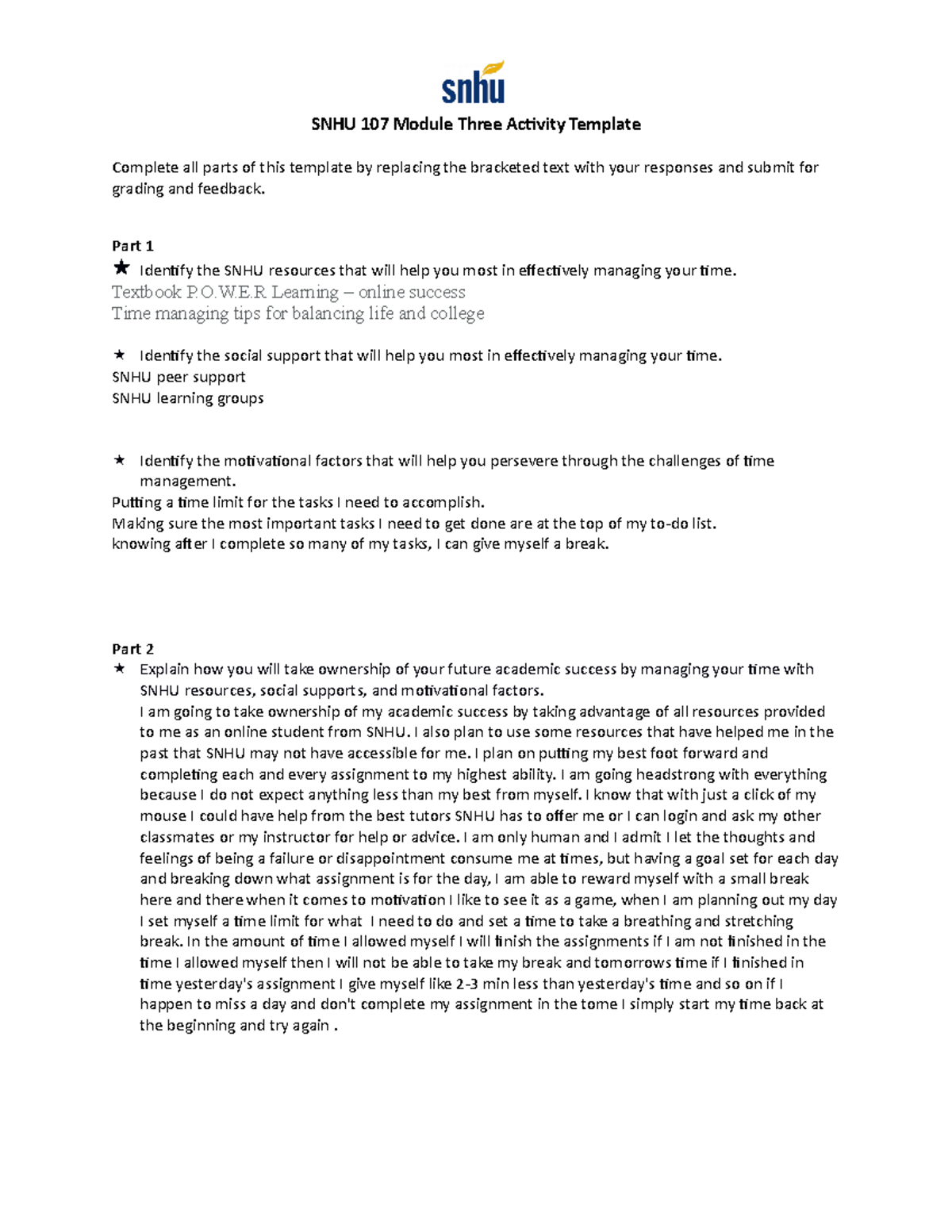 SNHU-107 MOD 3 ASSIGNMENT - SNHU 107 Module Three Activity Template ...