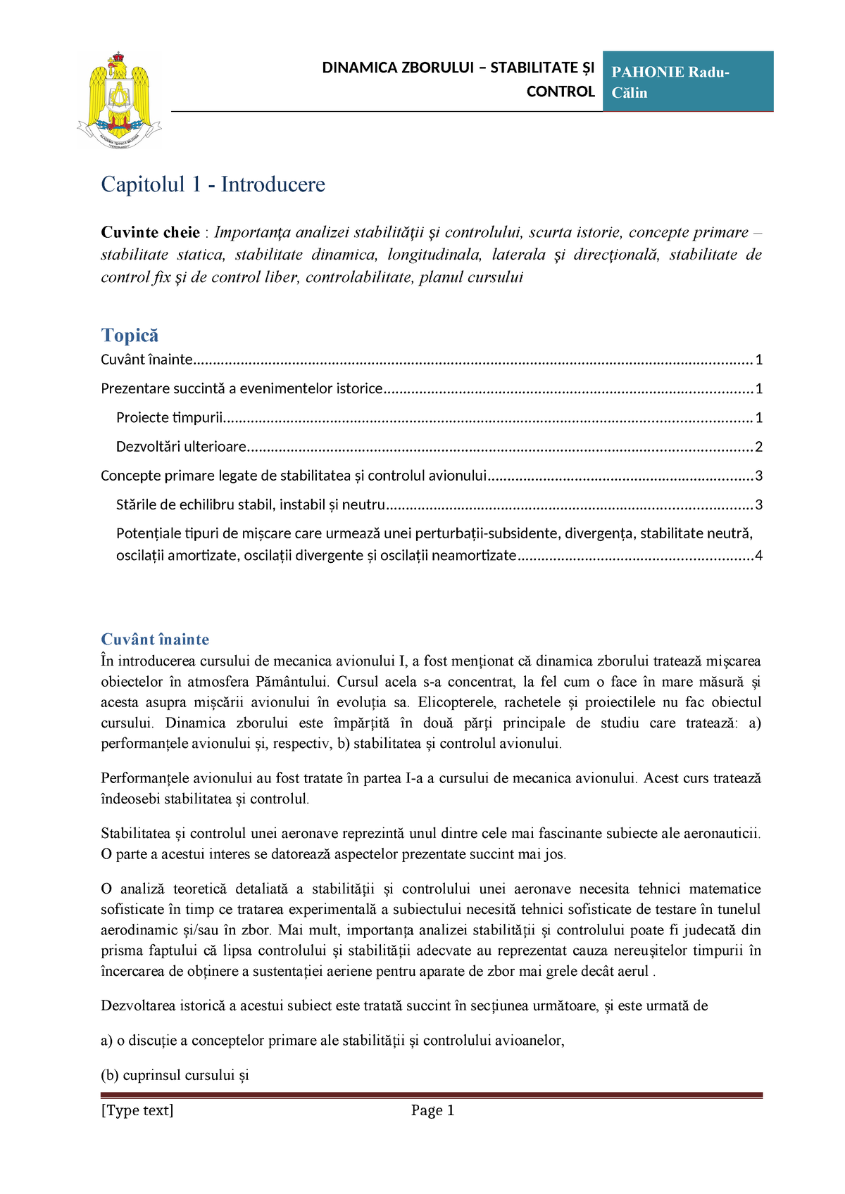 Cap1 C1 - Notes - CONTROL PAHONIE Radu- Călin Capitolul 1 - Introducere ...