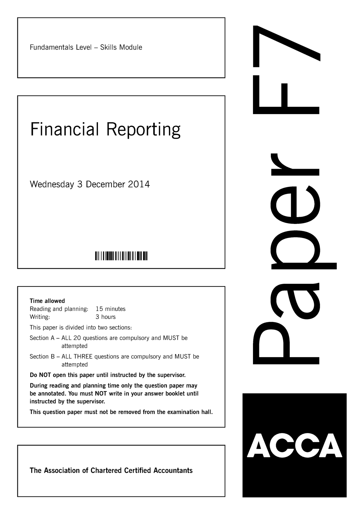 Exam Financial Reporting Acca December 2014 - Fundamentals Level ...