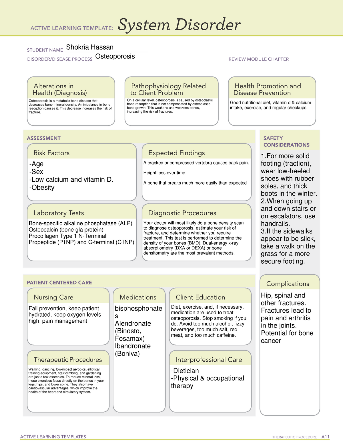 Osteoporosis System Disorder Template