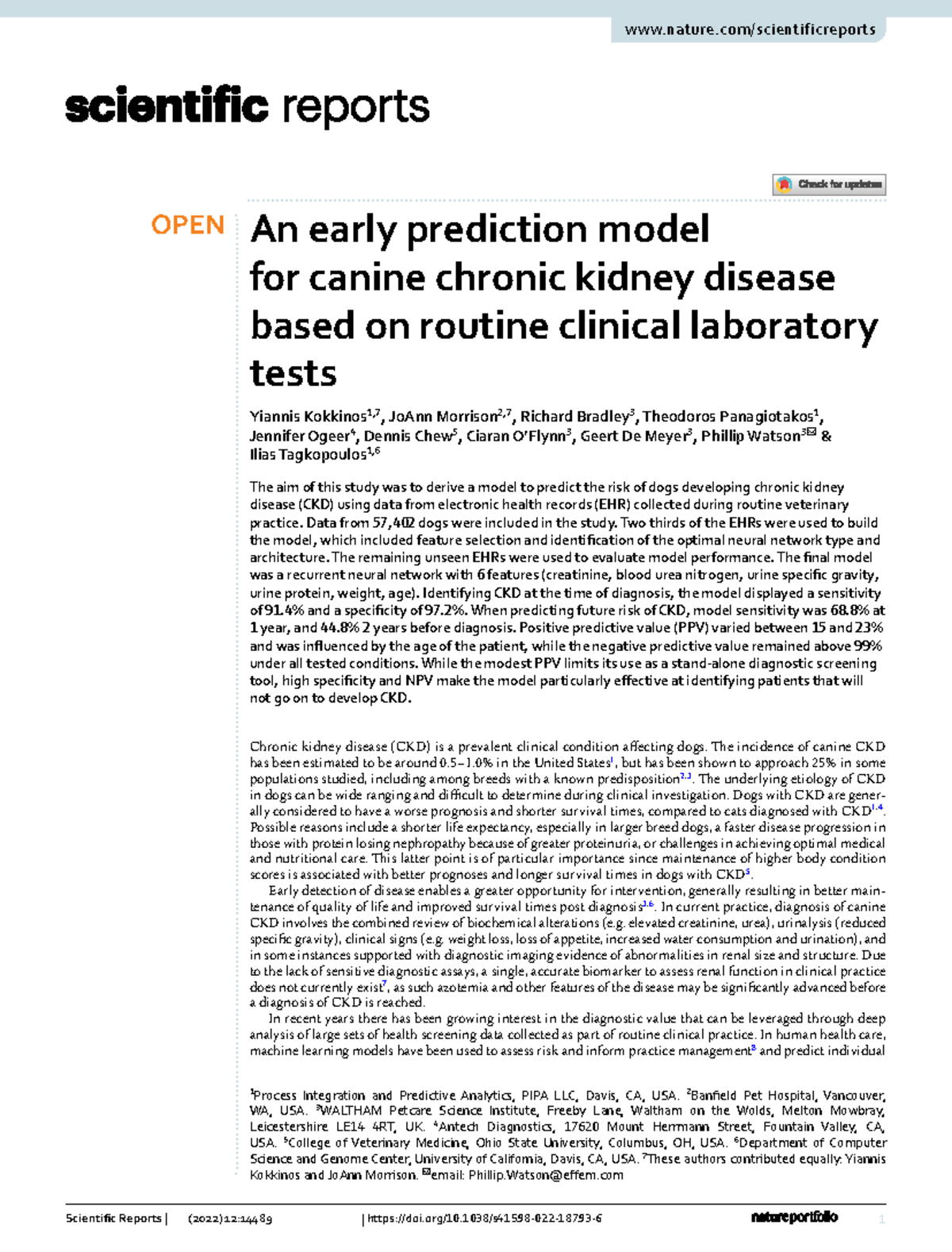 Dog CKD 1 Vol.(0123456789) Scientific Reports (2022) 1214489