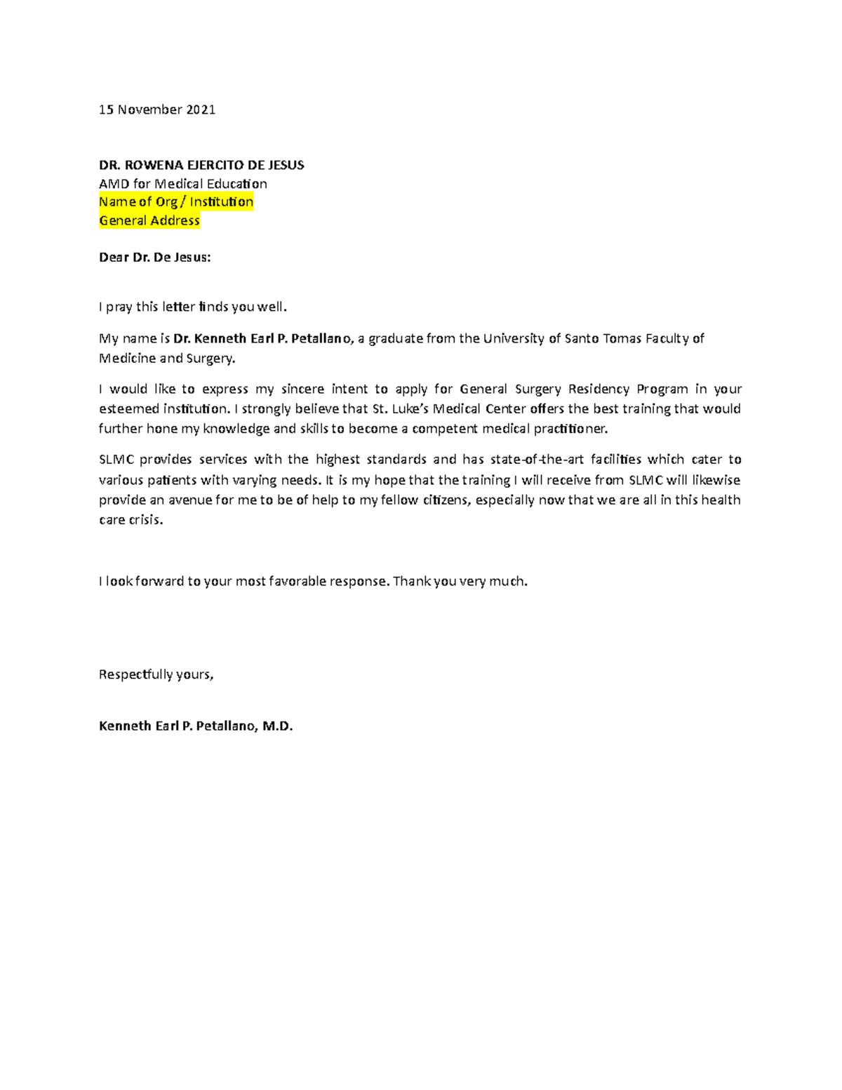 Intent letters we should know 15 November 2021 DR. ROWENA EJERCITO DE