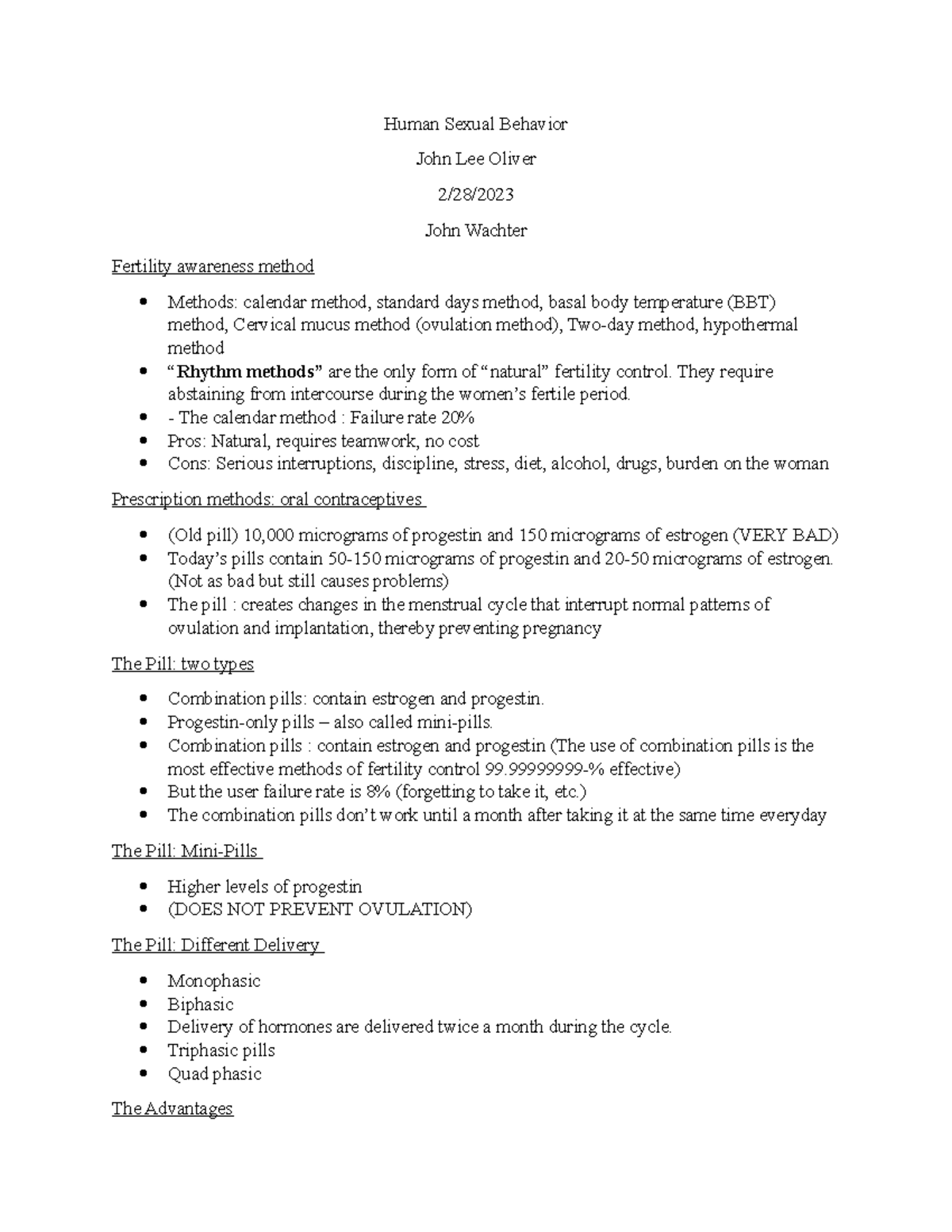 2-28-2023 Date w notes - Human Sexual Behavior John Lee Oliver 2/28 ...
