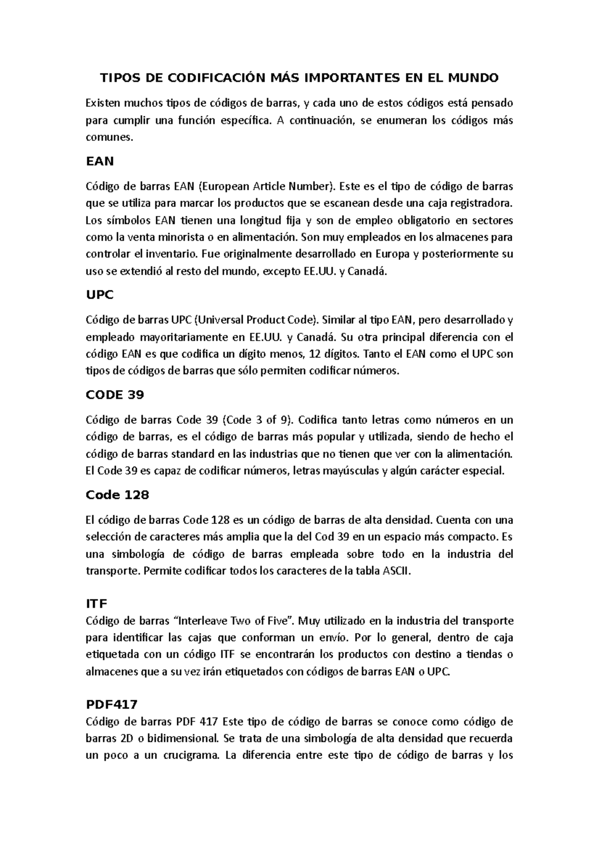 Tipos DE Codificación - TIPOS DE CODIFICACIÓN MÁS IMPORTANTES EN EL ...