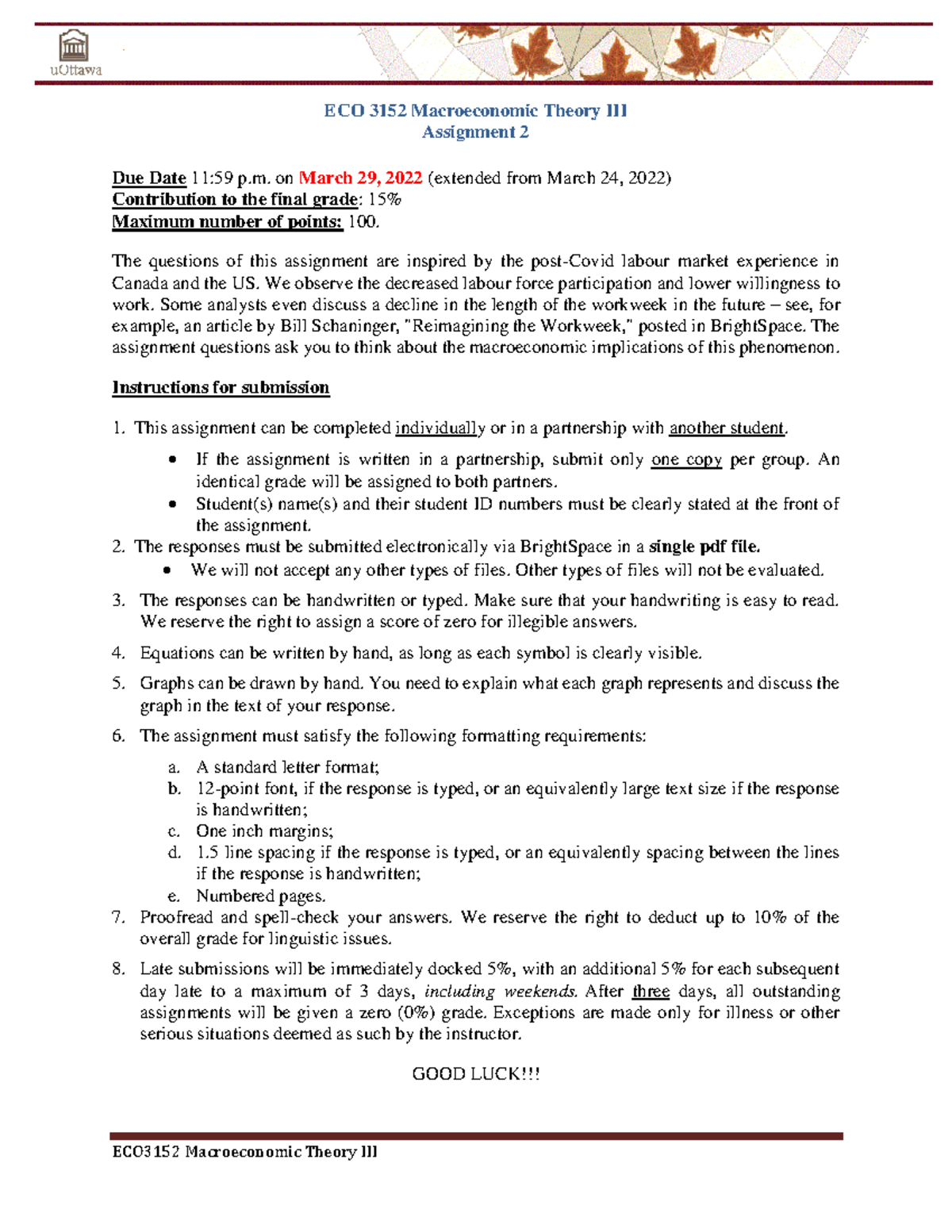 ECO3152 Assignment 2 - ECO3152 Macroeconomic Theory III ECO 3152 ...