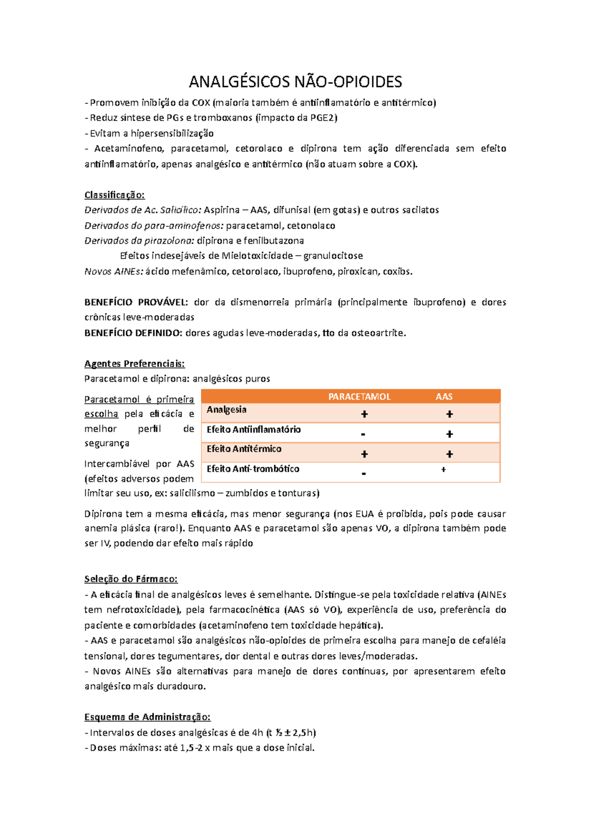 Analgésicos NÃO Opioides E Opioides - Promovem da COX (maioria e Reduz ...