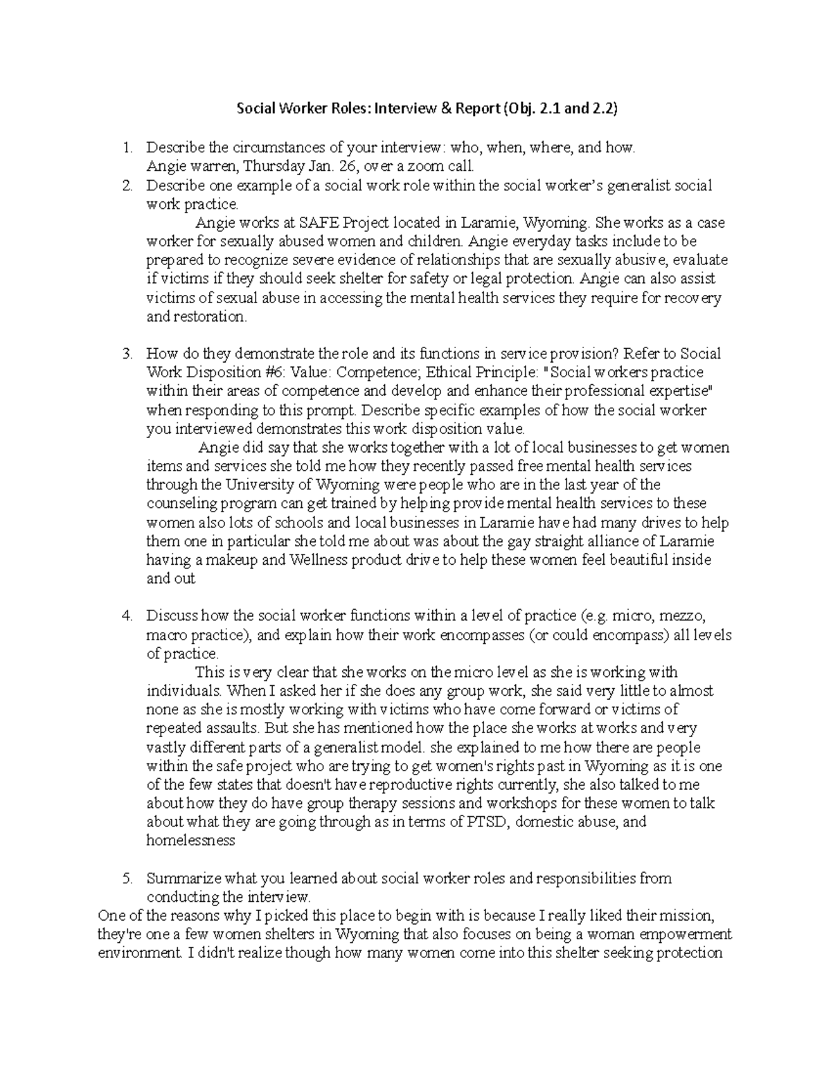 Social Worker interview - Social Worker Roles: Interview & Report (Obj ...