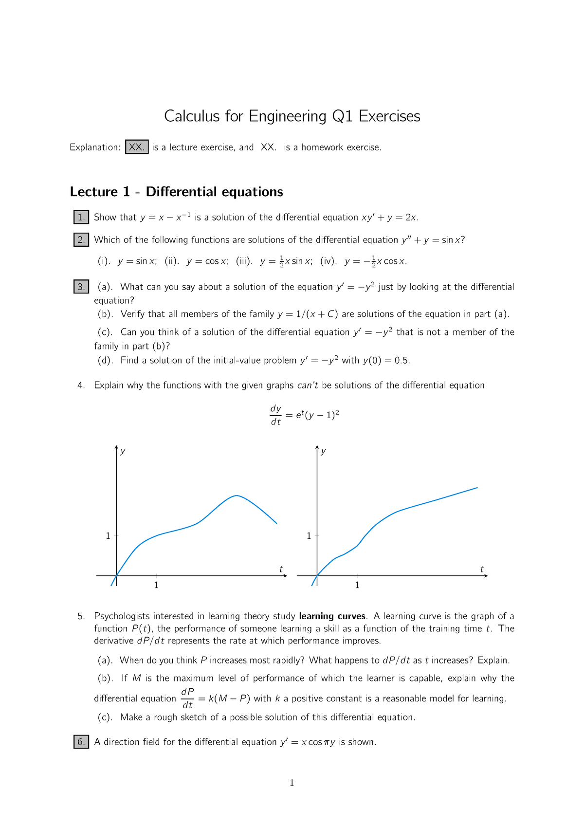 Calculus For Engineering Q1 Exercises Lecture 1 - Calculus For ...