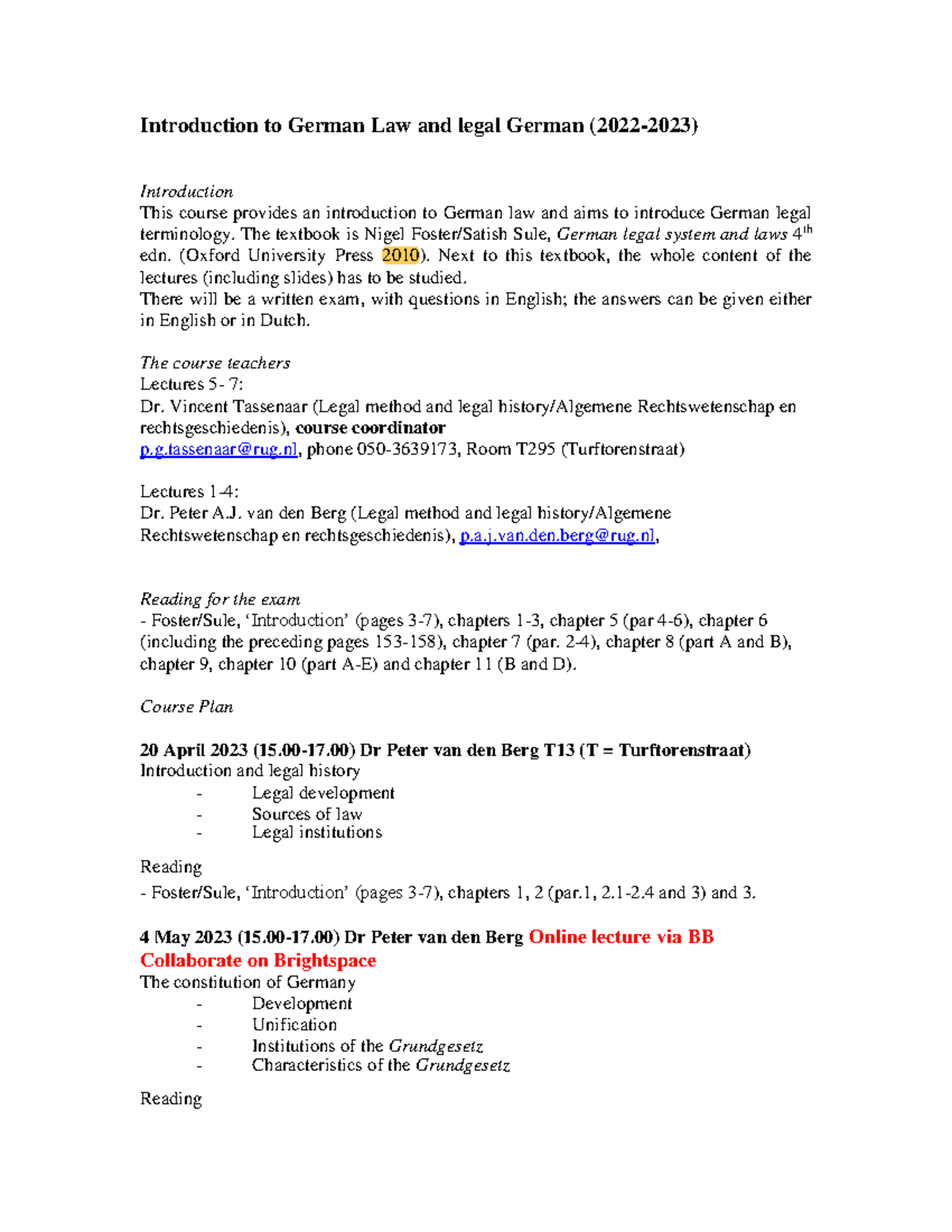 Progr. Introd. to German Law 20222023 Brightspace Introduction to