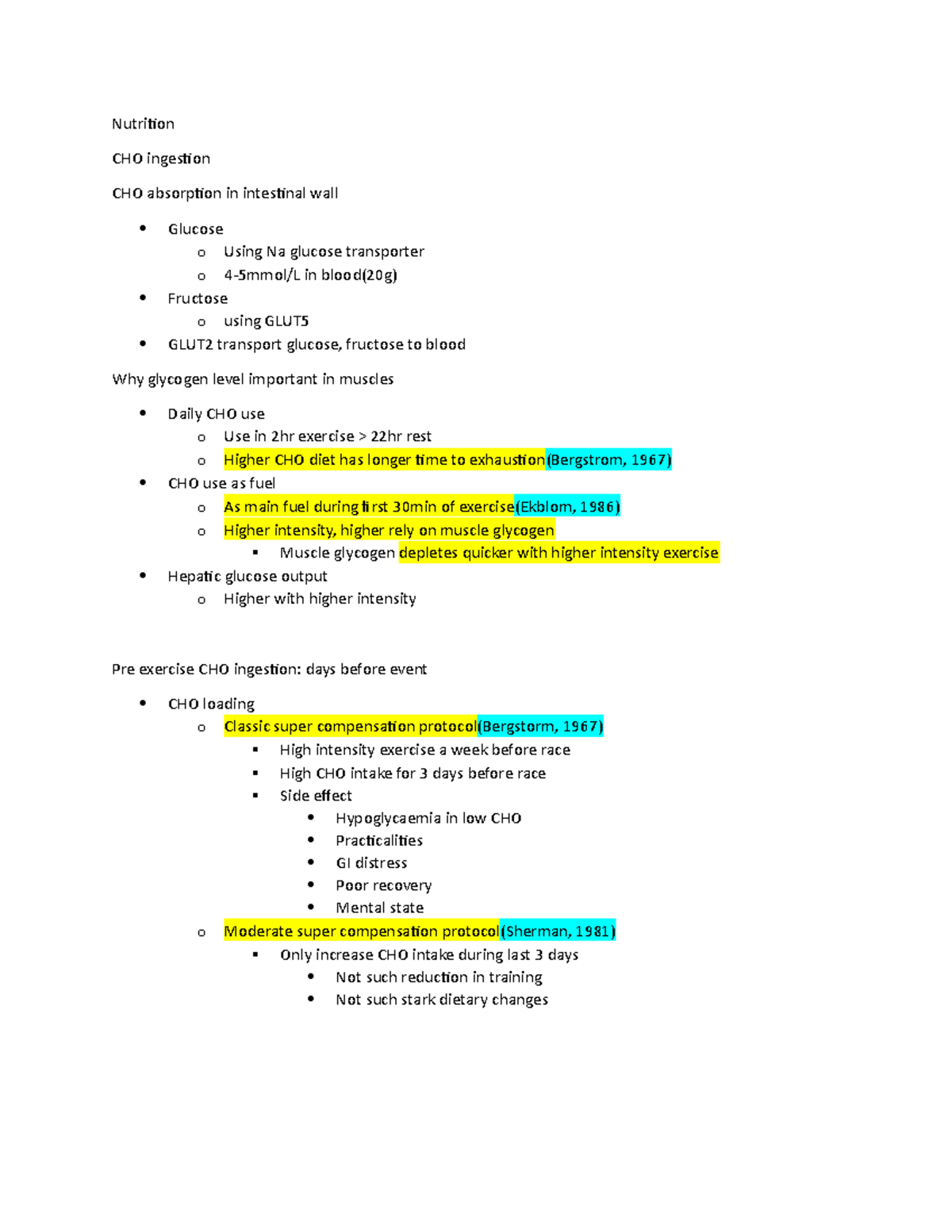Nutrition CHO intake - Lecture notes 2 - Nutrition CHO ingestion CHO ...