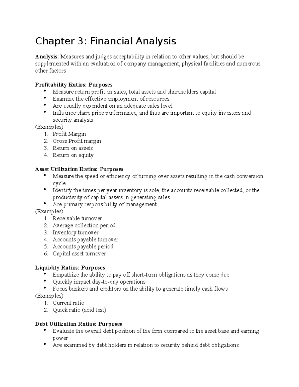 Chapter 3 Summary Chapter 3 Financial Analysis Analysis Measures And Judges Acceptability