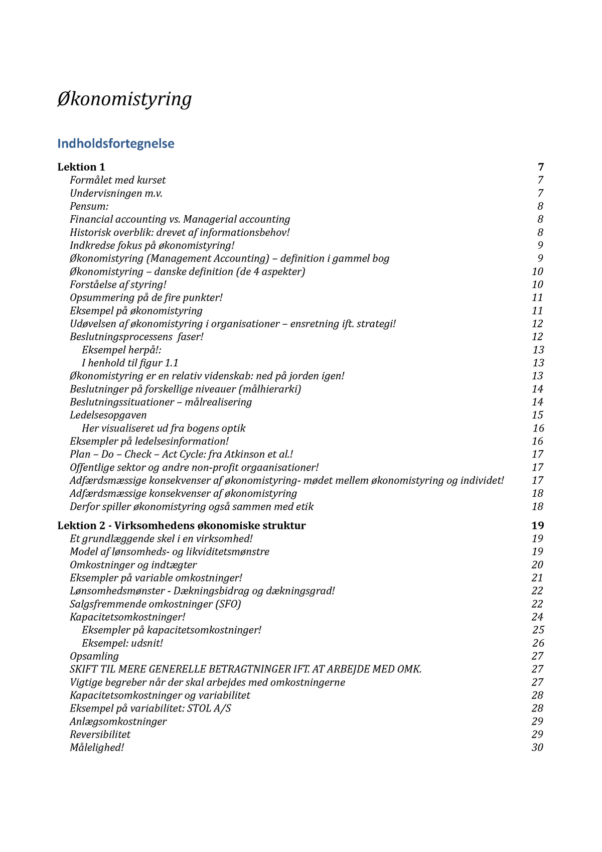 Ekstern Regnskab Noter - Økonomistyring Lektion Indholdsfortegnelse ...