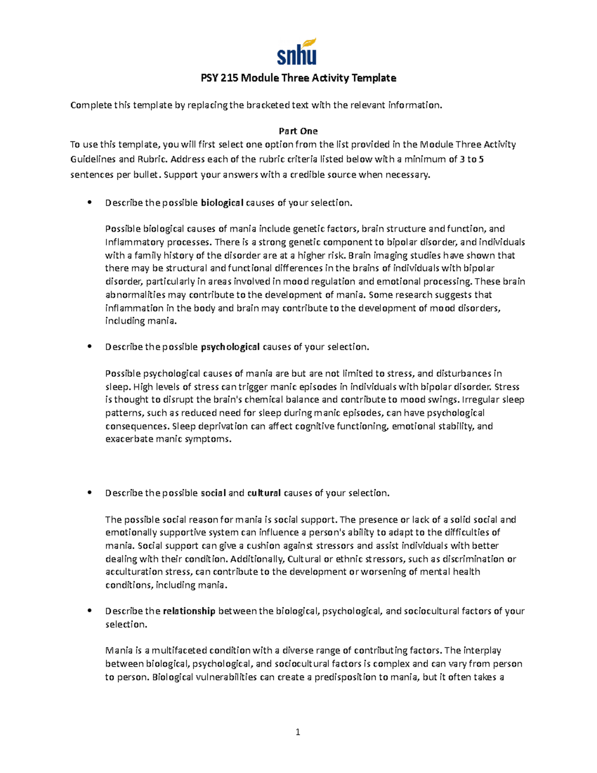 PSY 215 Module Three Activity Template PSY 215 Module Three Activity