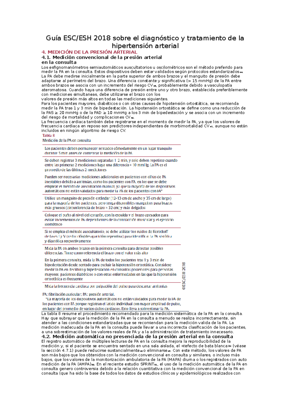 Marco teorico Toma de PA Guía ESC/ESH 2018 sobre el diagnóstico y
