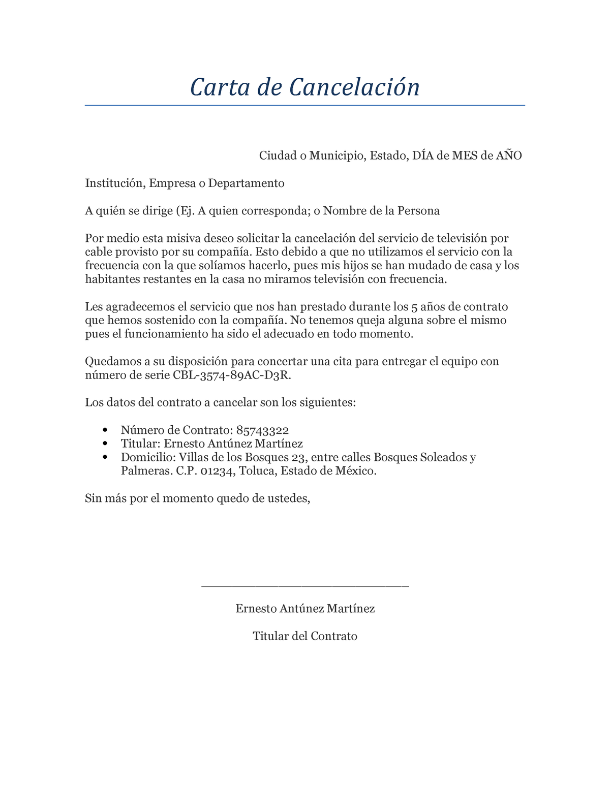 Ejemplo Y Fomrato De Carta De Cancelación Carta De Cancelación Ciudad O Municipio Estado DÍa 3304