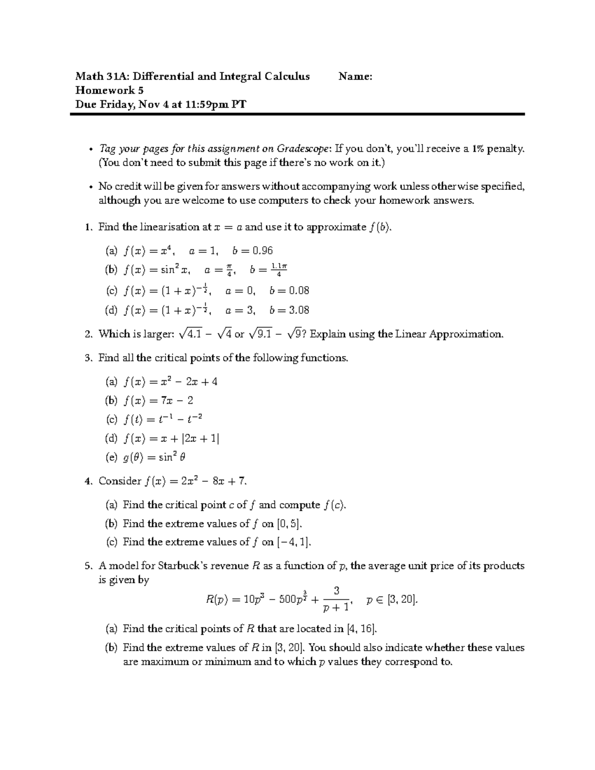 Hw5 Qsdf HW assignment for Week 5 Math 31A Differential and