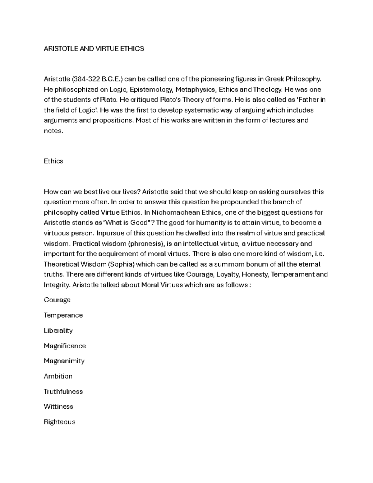 Aristotle virtue ethics - ARISTOTLE AND VIRTUE ETHICS Aristotle (384 ...