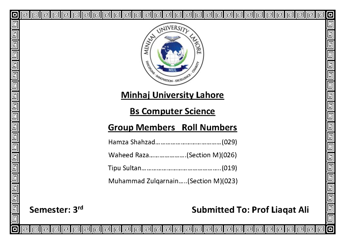 DLD Lab Manul Minhaj University Lahore Bs Computer Science Group