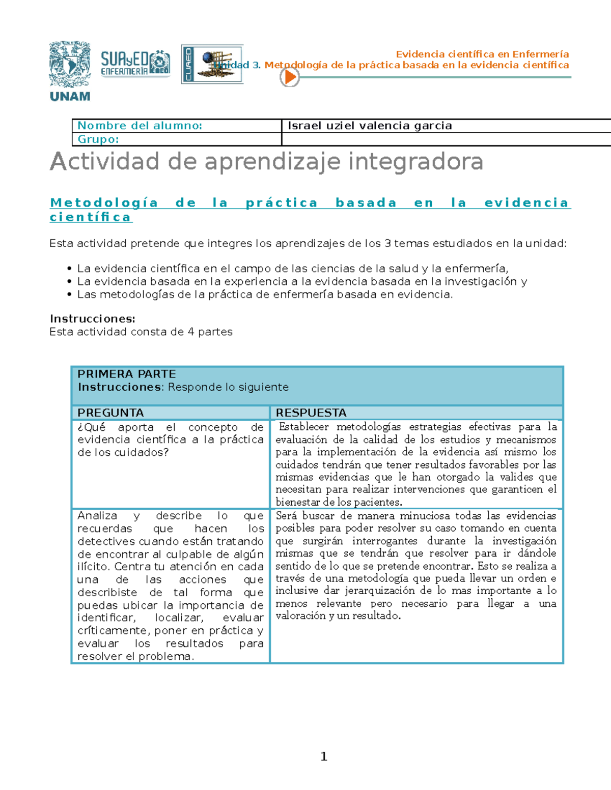 Act Integ U3 - Evidencia Científica En Enfermería Unidad 3. Metodología ...