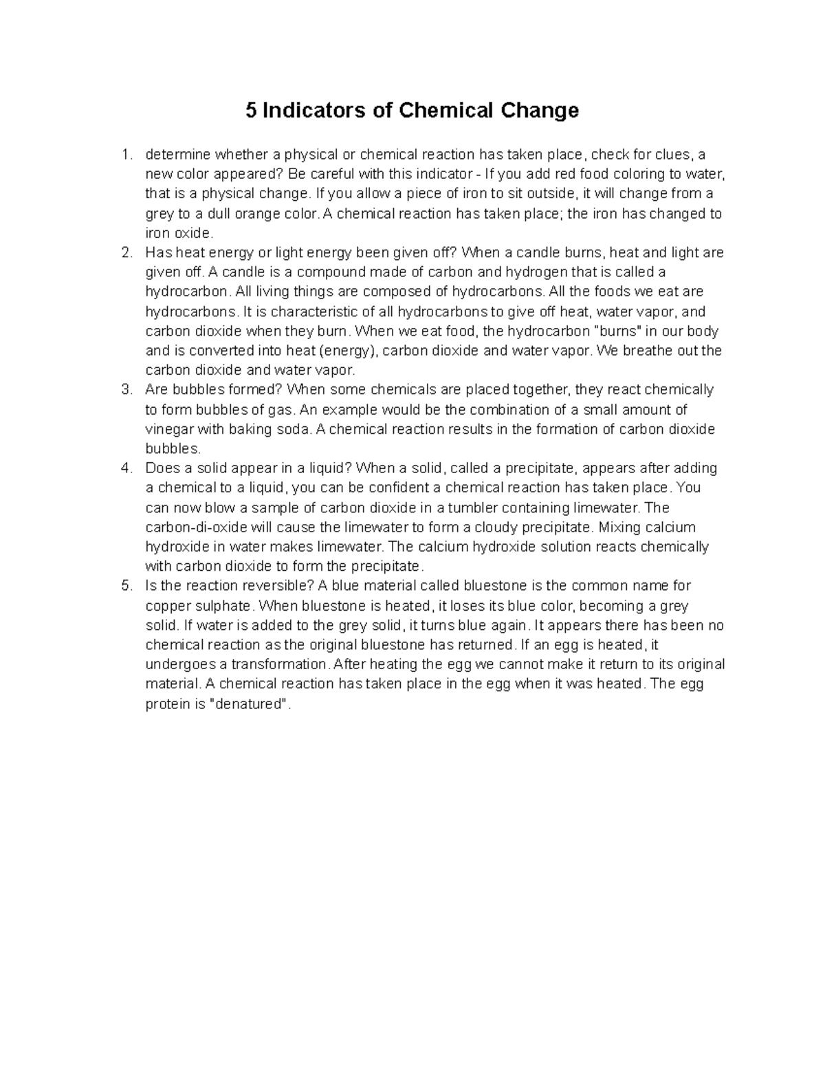 5 Indicators of Chemical Change Studocu