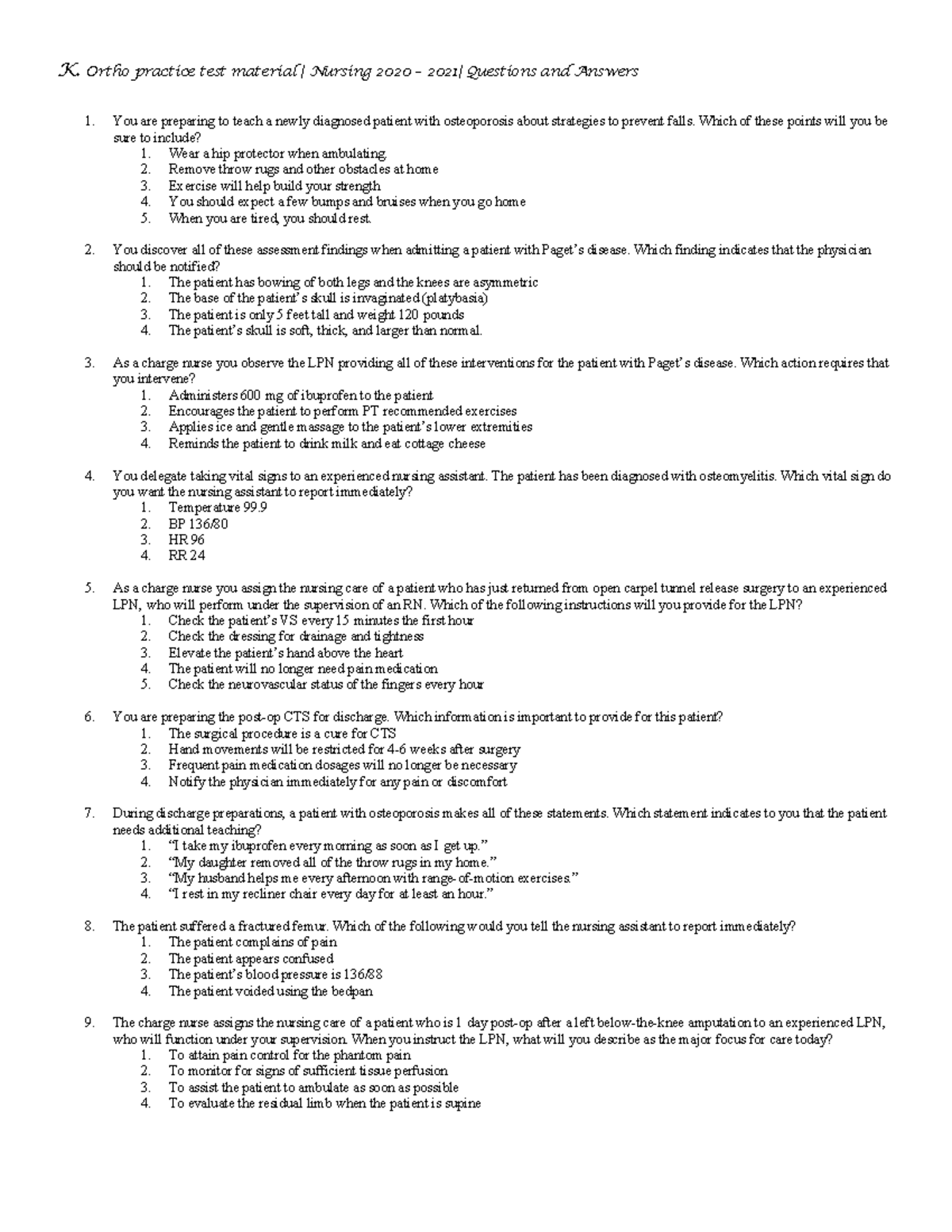 Ortho practice test material K. Ortho practice test material