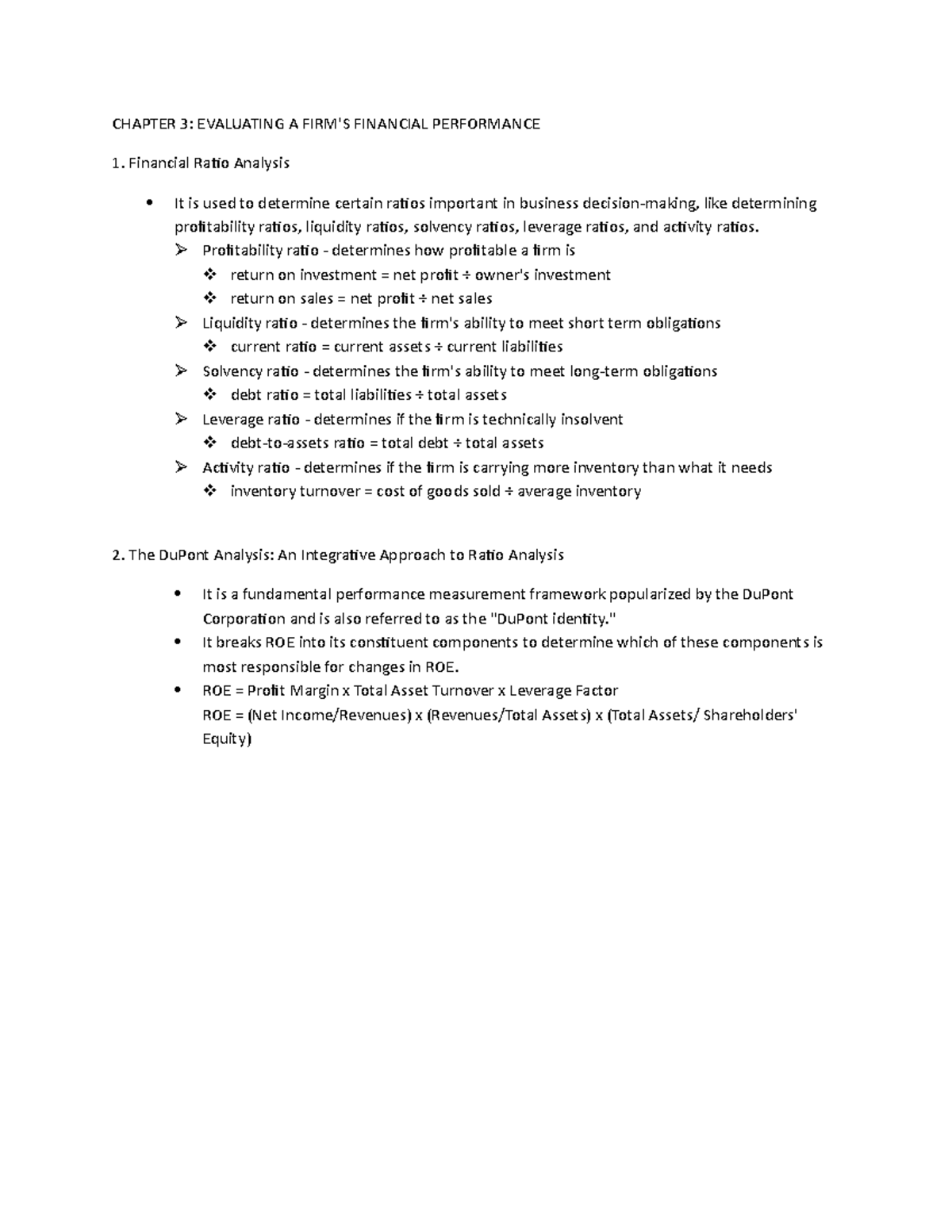 Chapter 3 EVAL - EVALUATING A FIRM'S FINANCIAL PERFORMANCE - BS ...