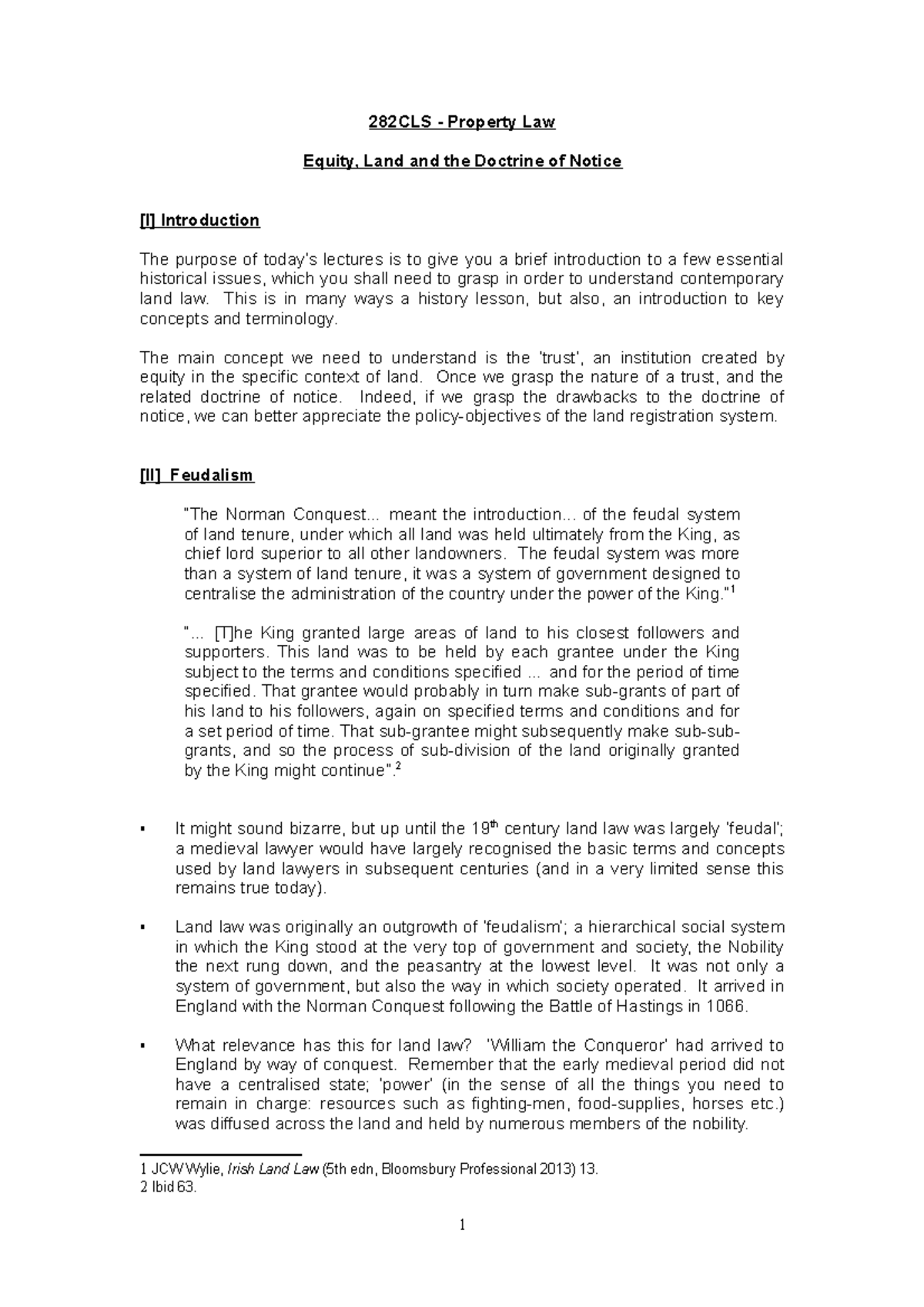 Lectures 12 Equity, Land and the Doctrine of Notice 282CLS