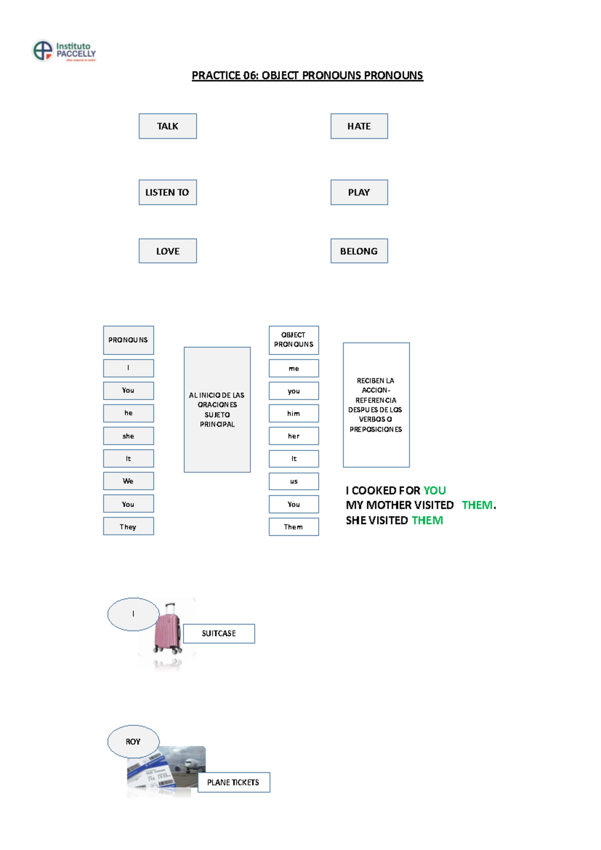 Practice N° 06 Object pronouns - Instituto PACCELLY Nos importa exito ...