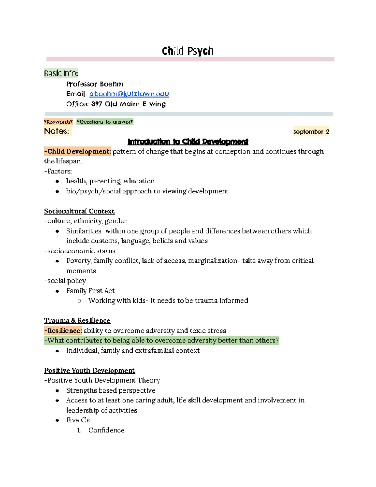 Child psych notes - teacher= Boehm - Cil Pyh Bac In: Professor Boehm ...