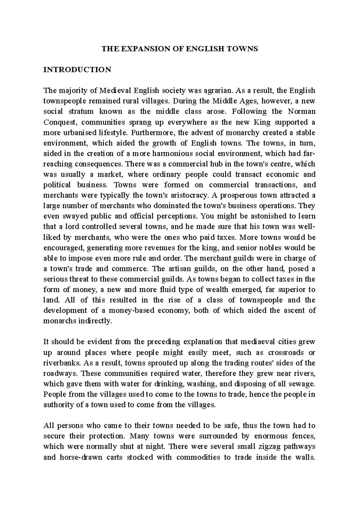 THE Expansion OF English Towns - THE EXPANSION OF ENGLISH TOWNS ...