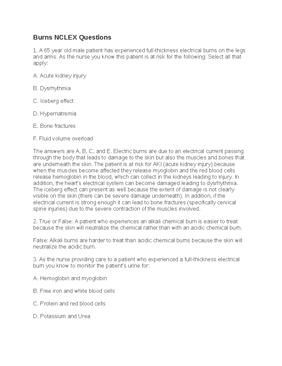 Burns Nclex Questionsanswers Burns NCLEX Questions A 65 year old male