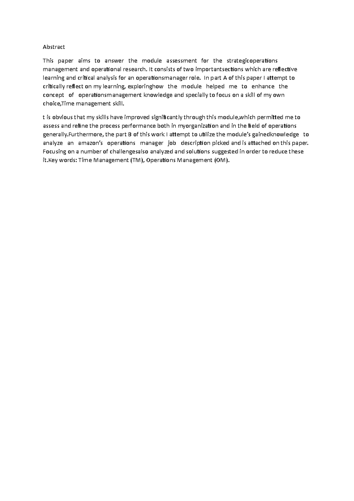 strategic ops mgt - Abstract This paper aims to answer the module ...