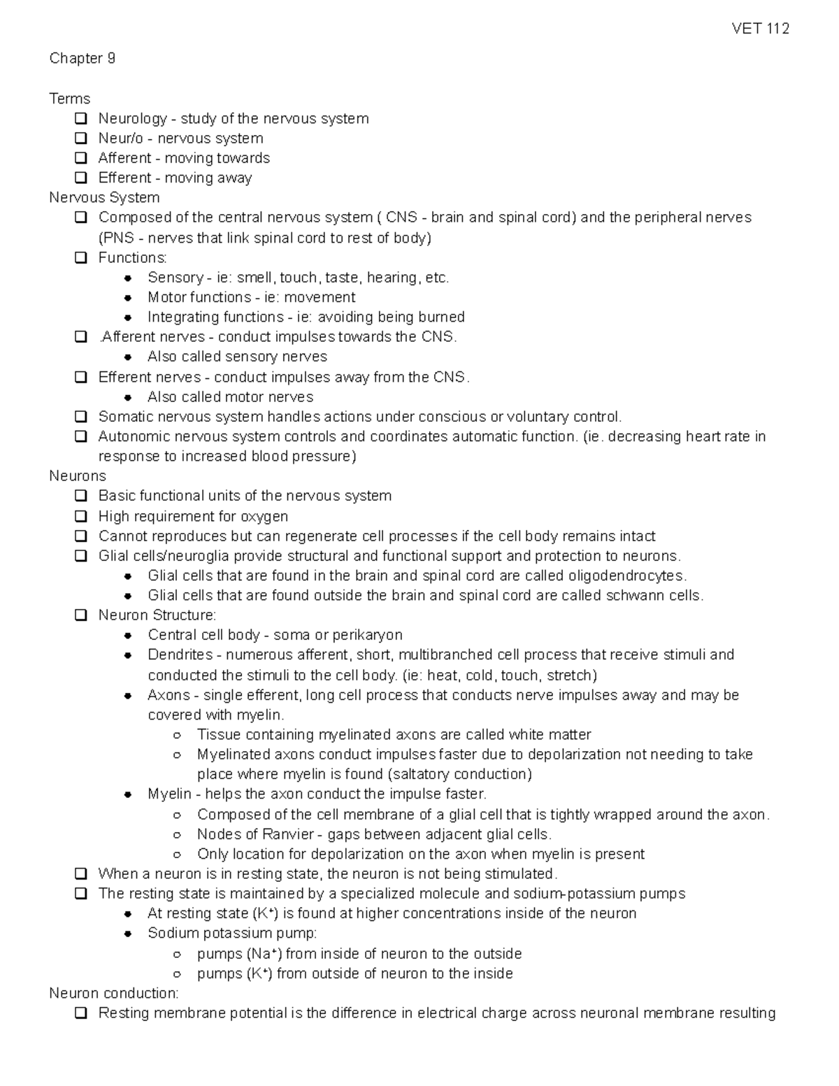 Chapter 9 - Nervous System - Chapter 9 Terms Neurology - study of the ...