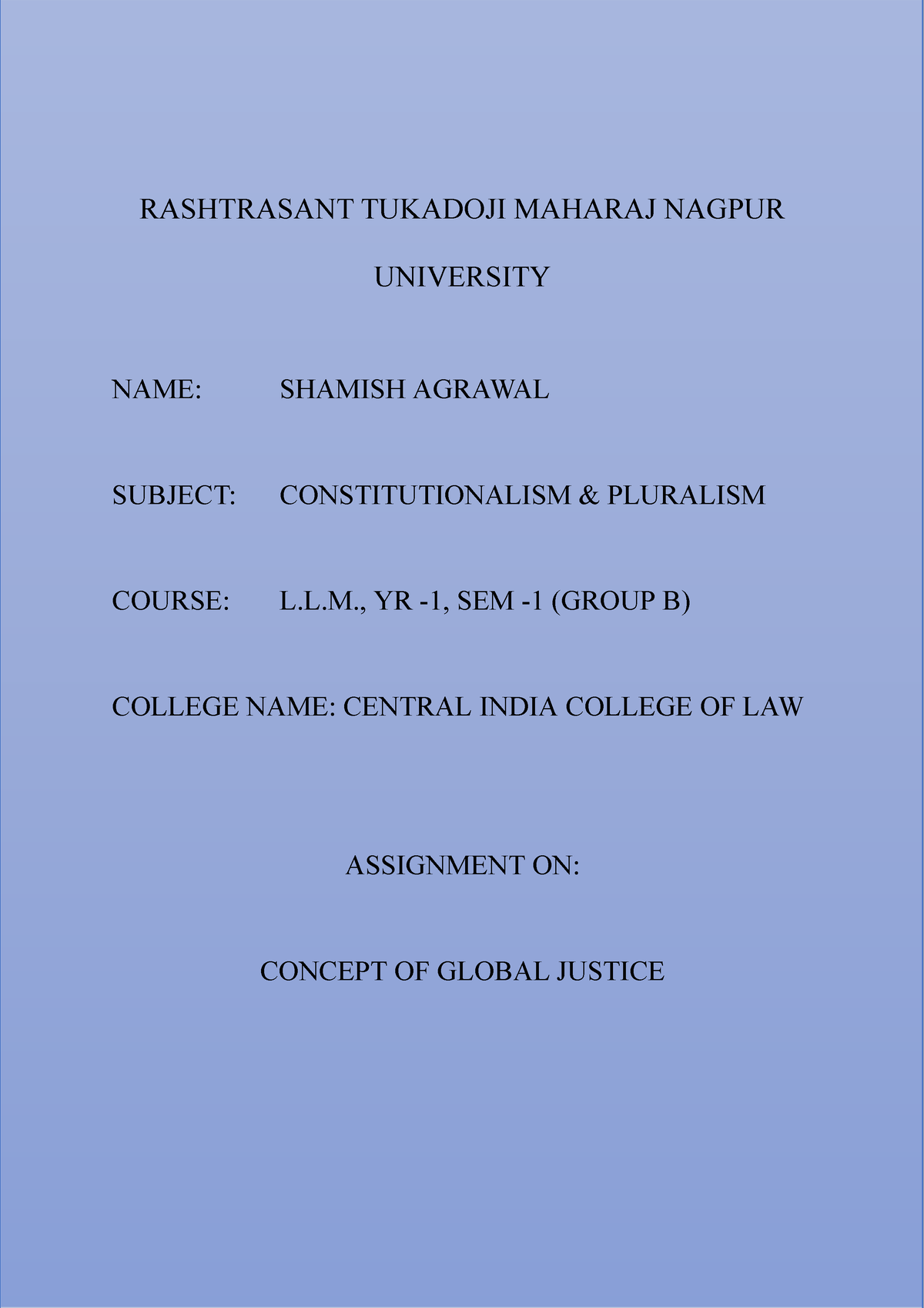 Assignment On Concept Of Global Justice - RASHTRASANT TUKADOJI MAHARAJ ...