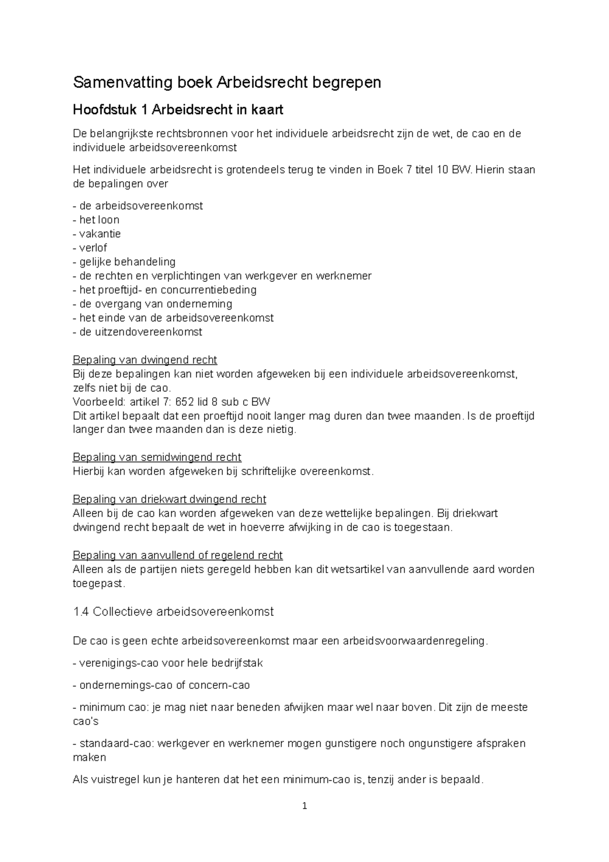 Samenvatting Boek Arbeidsrecht Begrepen - Samenvatting Boek ...