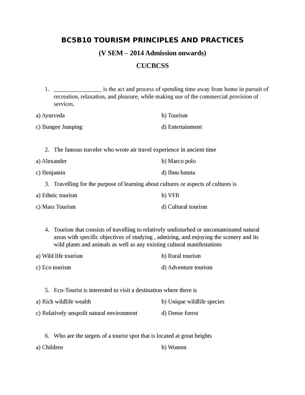 BC5B10 Tourism Principles AND Practices - BC5B10 TOURISM PRINCIPLES AND ...