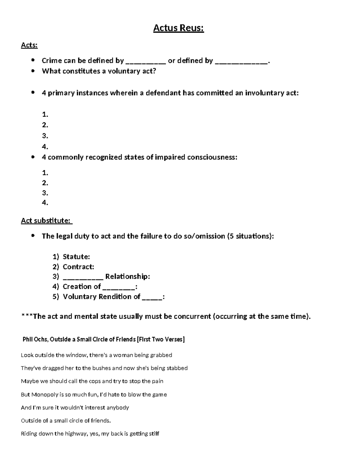 Actus Reus cheat sheet - Actus Reus: Acts: Crime can be defined by ...