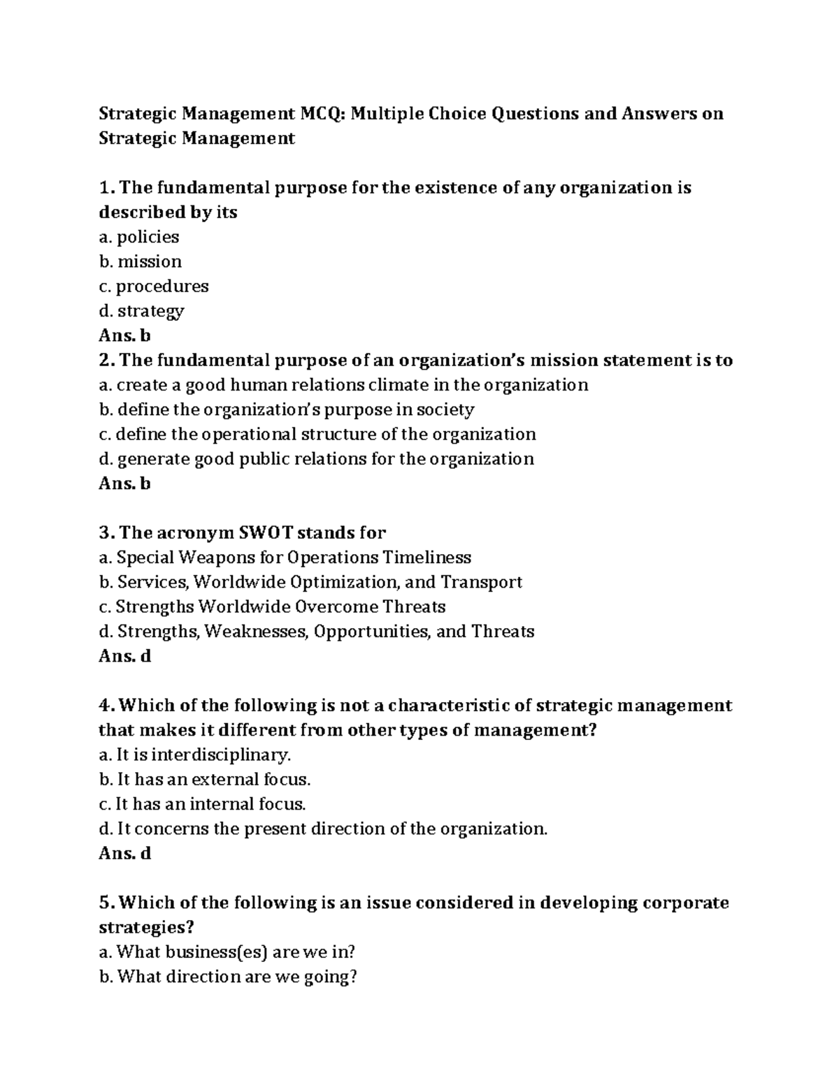 1239-133-merged - Mcq - Strategic Management MCQ: Multiple Choice ...