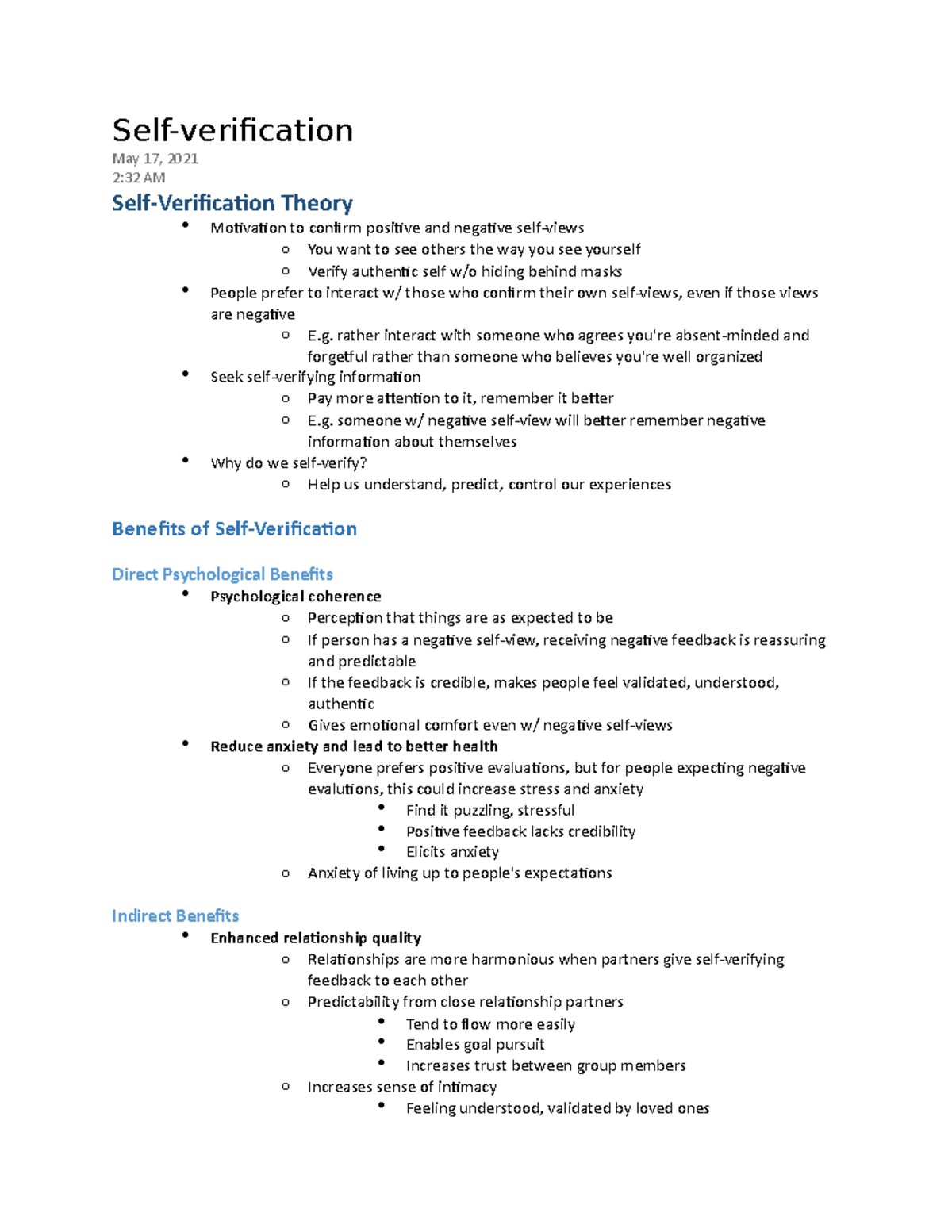 Selfverification theory benefits, costs, and implementation into