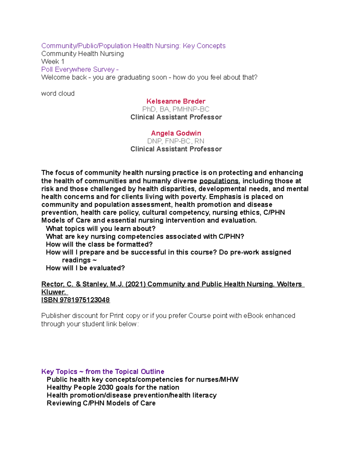 Community Study Guide - Community/Public/Population Health Nursing: Key ...
