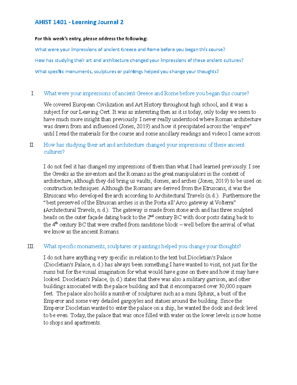 AHIST 1401 - Learning Journal 2 - AHIST 1401 - Learning Journal 2 For ...