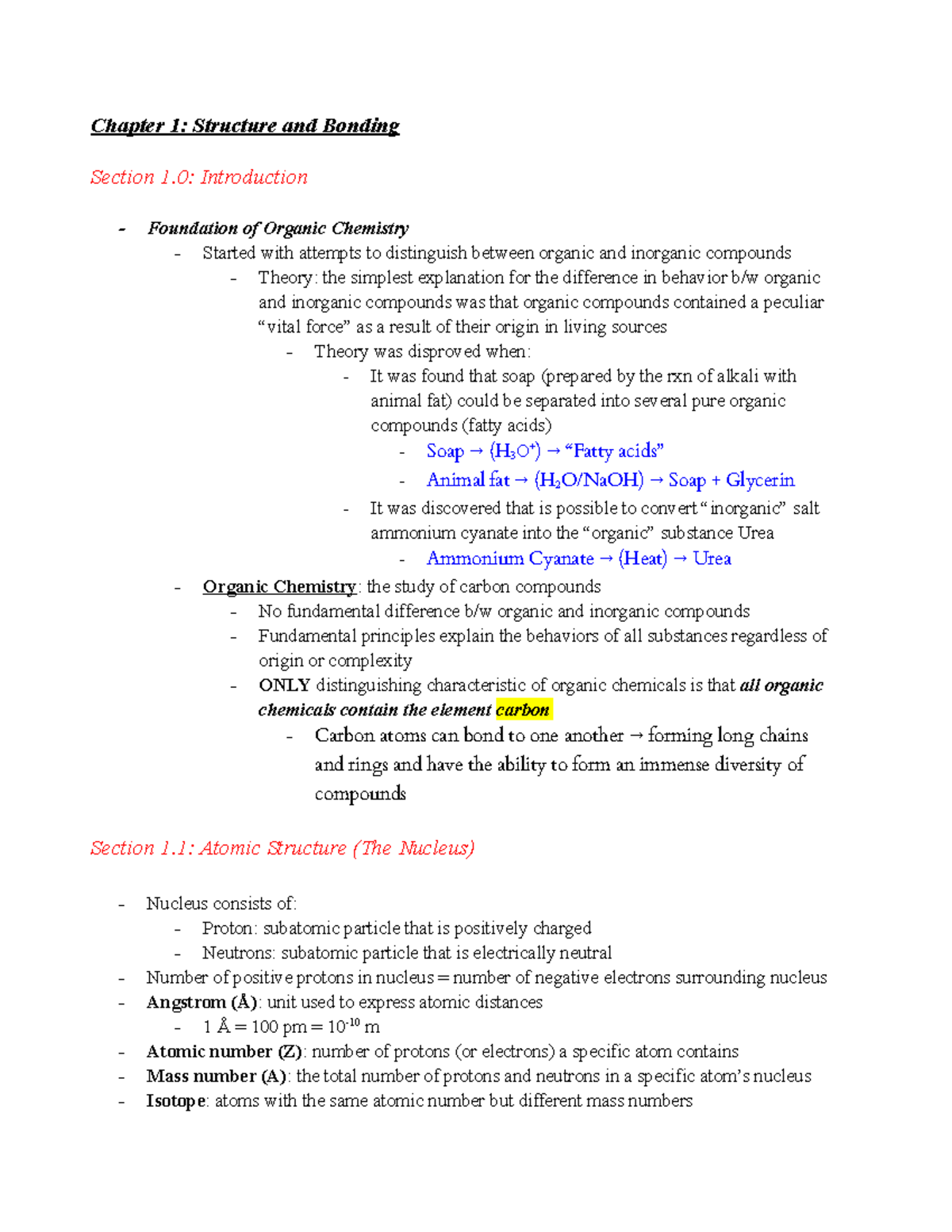 Organic Chemistry 227 Ch. 1 Notes - Chapter 1: Structure and Bonding ...